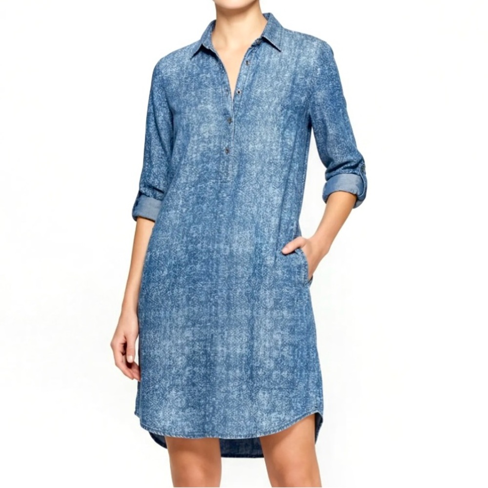 MAX JEANS 100% Tencel Ikat Print Popover Dress